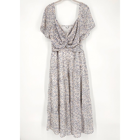 Baltic Born Emiliana Floral Maxi Dress Sz L Twist Front White Blue Yellow Flowy - Picture 2 of 13